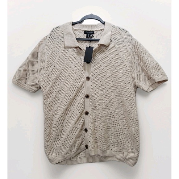 Art of Rhetoric Other - Art Of Rhetoric Mens Large‎ Ivory Cream Button Up Sweater Short Sleeve Crochet